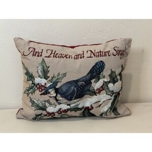 Blue Bird tapestry pillow 'And Heaven and Nature Sing' 11" X 9" winter scene